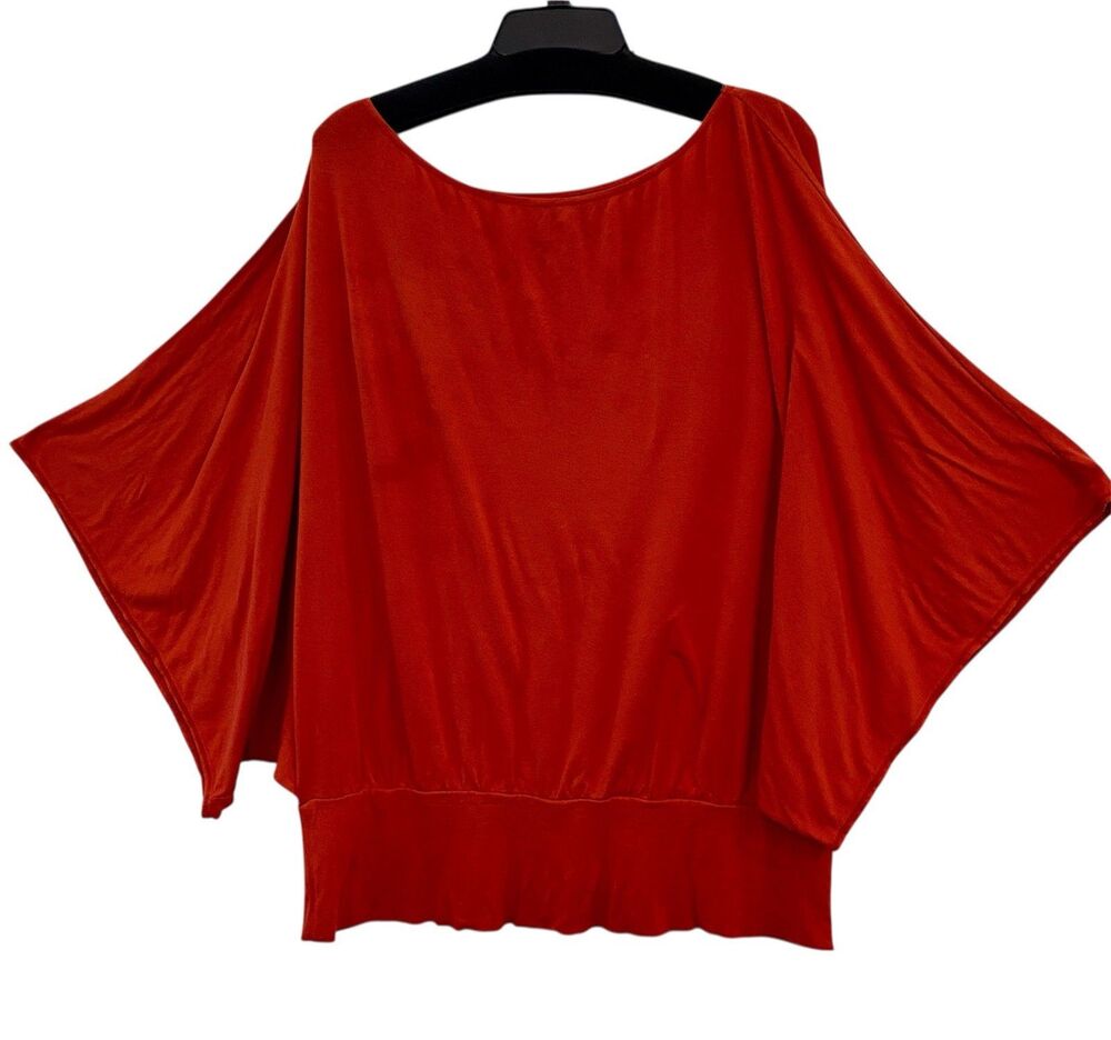 Max Edition XL Peasant Top BAT Sleeves Wide Stretchy Waist Melon Orange